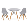 Dining Suites - Rounded Table with Two Wooden Leg Chairs - Grey Colour