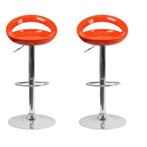 Set of 2 Adjustable Swivel Bar Stools - Orange