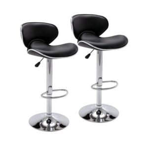 Modern Swivel Airlift Barstools with Back - Set of 2 - Black