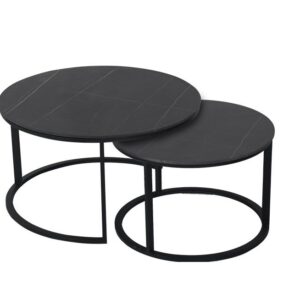 Nesting Coffee Tables - Set of 2  Rounded Faux Marble Top - Black