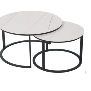 Nesting Coffee Tables - Set of 2  Rounded Faux Marble Top - White