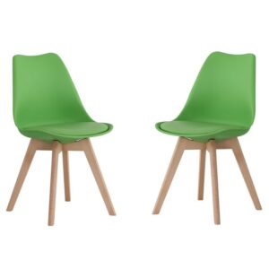 Modern Wooden Leg Chair - 2 Piece - Green