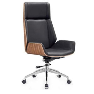 Office Chairs - Executive Brown Wooden Base Microfiber Leather Top - Black