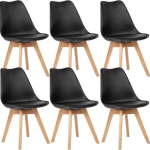 Dining Chair Set - Six Pack - Soft Padded Shell Chair with Wood Legs - Black
