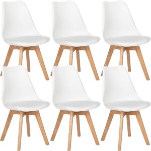 Dining Chair Set - Six Pack - Soft Padded Shell Chair with Wood Legs - White
