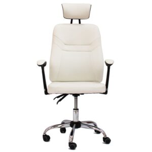 Contemporary Design PU Leather Office Arm Chair With Reclinable Backrest - White