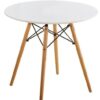 80cm Round White top Wooden Leg Table