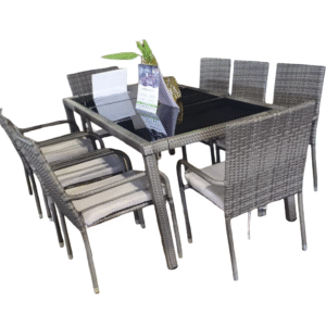 8-Seater Rectangular Rattan Dining Set in Grey