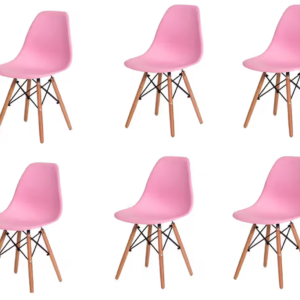 Set of 6 Wooden Leg Dining Chairs – Pink
